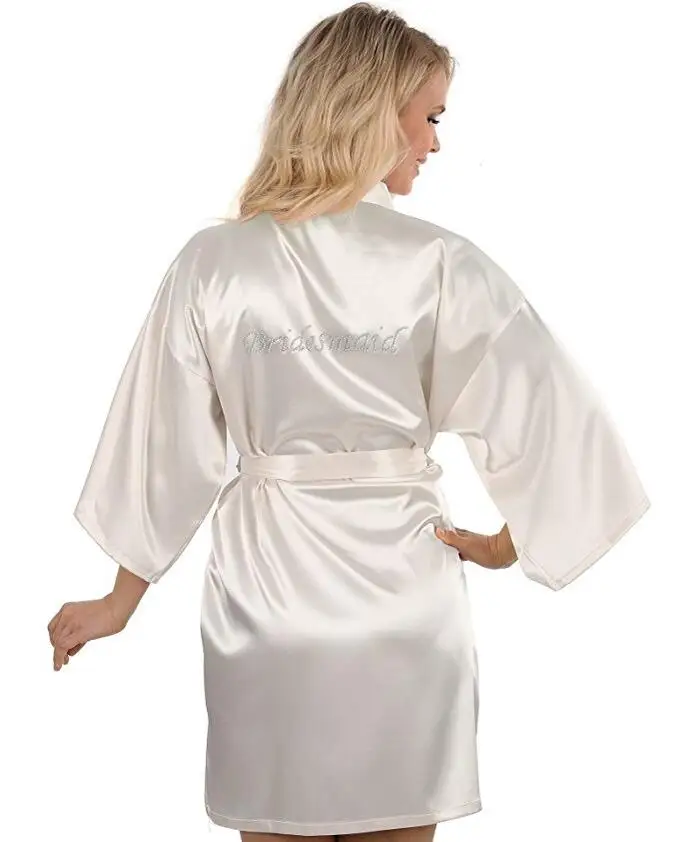 Атласные свадебные халаты из искусственного шелка для невесты, белые халаты для невесты/халаты-кимоно, рисунок «Невеста» на спине - Цвет: As the photo show