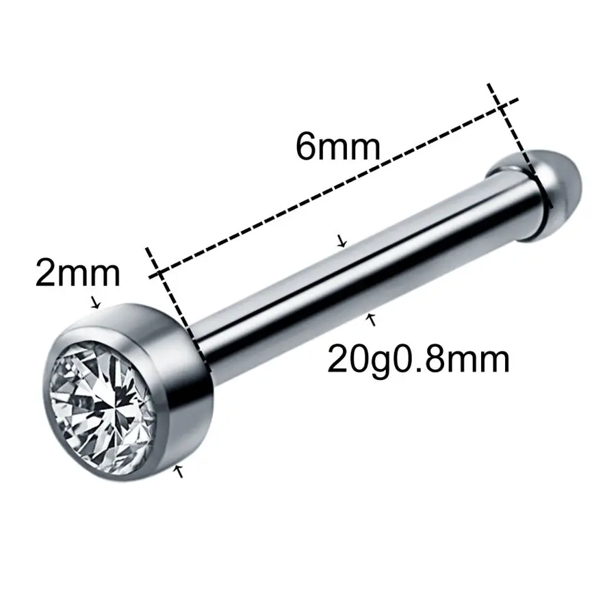 10 шт./лот титановые генитальные Пирсинг Кольца для носа CZ драгоценный камень носовая шпилька Носовая кость серьги пирсинг носовой перегородки ювелирные изделия - Окраска металла: 0.8x6x2mm Nose Bone