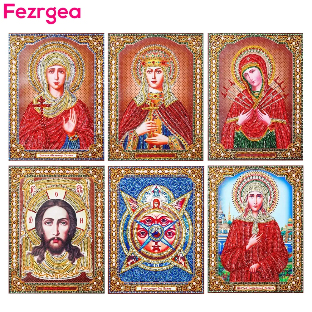 

Fezrgea New 5D DIY Diamond Painting Religious People Diamond Embroidery Religious Round Mosaic Needlework Rhinestone Home Decor