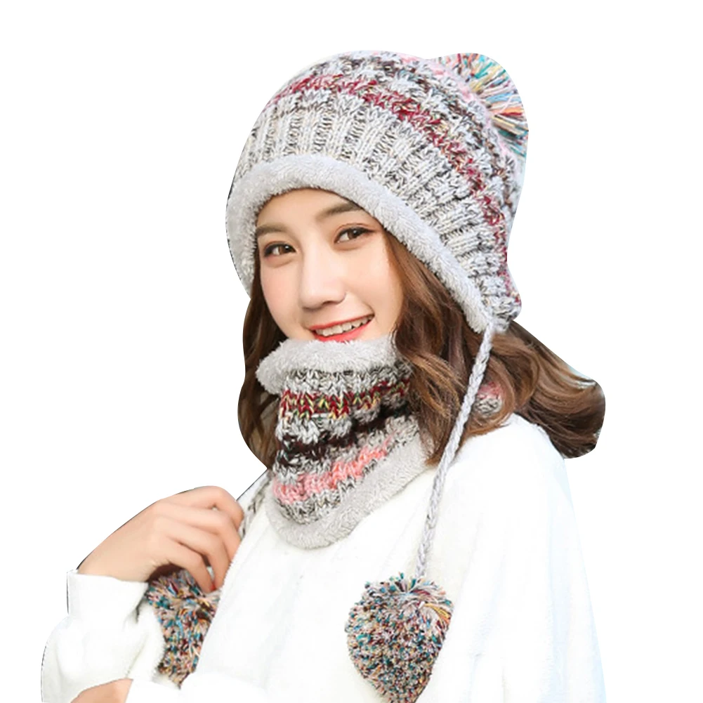 Модные женские туфли зимняя вязаная шапка большим помпоном декор шапочки Кепки шарф Подарочный Набор Горячая