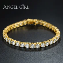 Angelgirl распродажа Круглый Золотой 4 мм кубический цирконий теннисный мяч микроинкрустированный с двойной безопасности украшения-пряжки браслет B0019