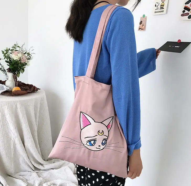 Sailor Moon атласная вышитая Luna Cat сумка на плечо сумка милая сумка с изображением животного сумка-портфель кошелек аниме косплей сумки для женщин подарок для девочек - Цвет: Pink
