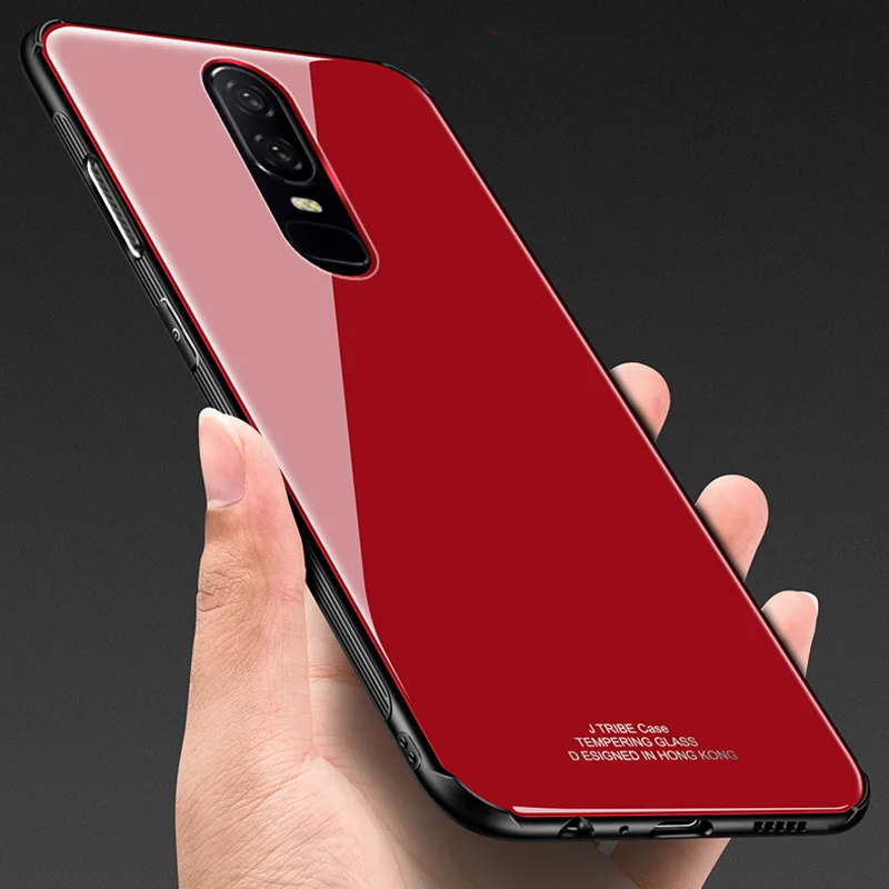Luxury Glass Phone Case on for Funda Oneplus 6 Solid Color Cover Coque Oneplus6 1+6 Shockproof Men Women |