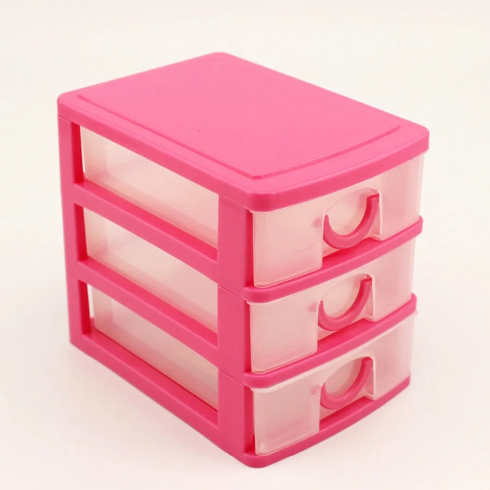 

Candy Color Three Layers Mini Draw-out Desk Storage Box Container - Pink
