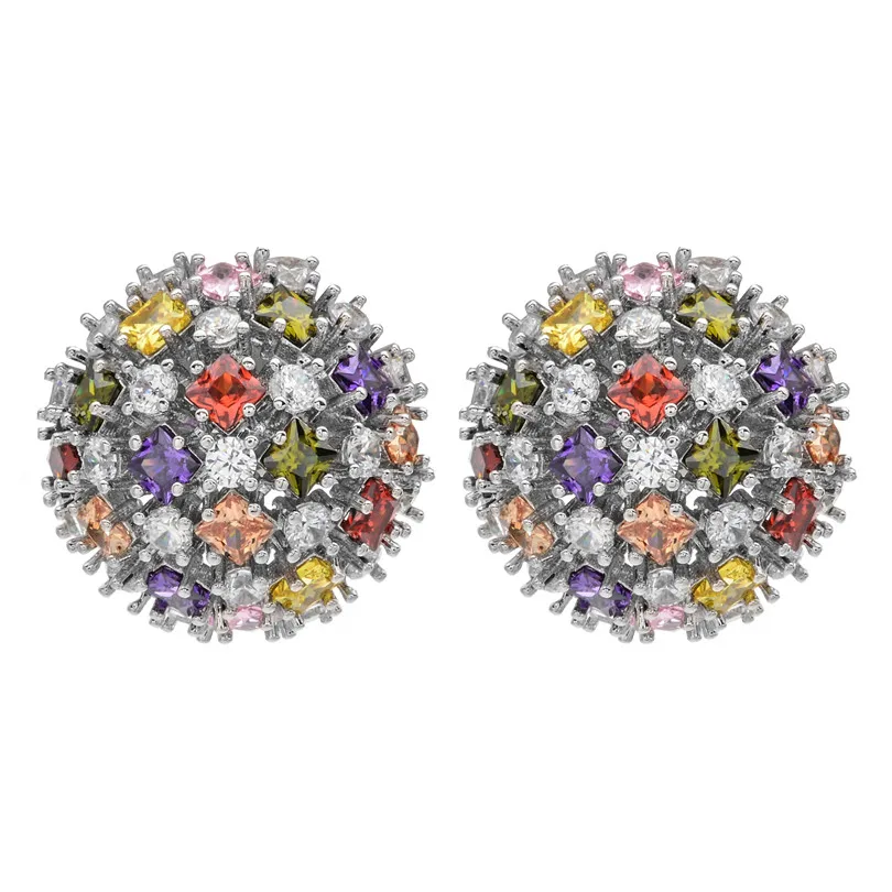 Высокое качество AAA циркон камни круглые гортензии в форме свадьбы невесты серьги-гвоздики высокие ювелирные серьги