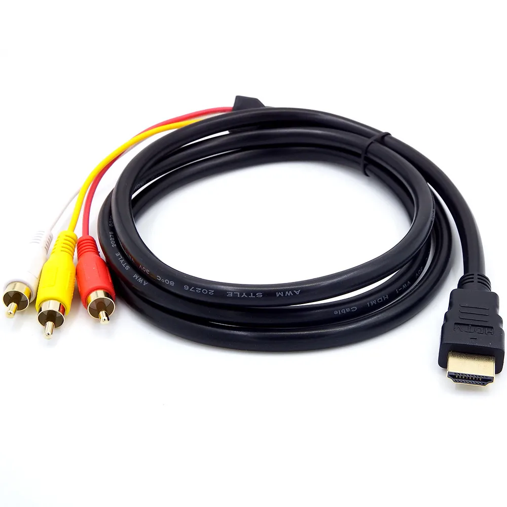 Портативный HDMI-совместимый штекер к 3RCA AV композитный M/M Соединитель адаптер