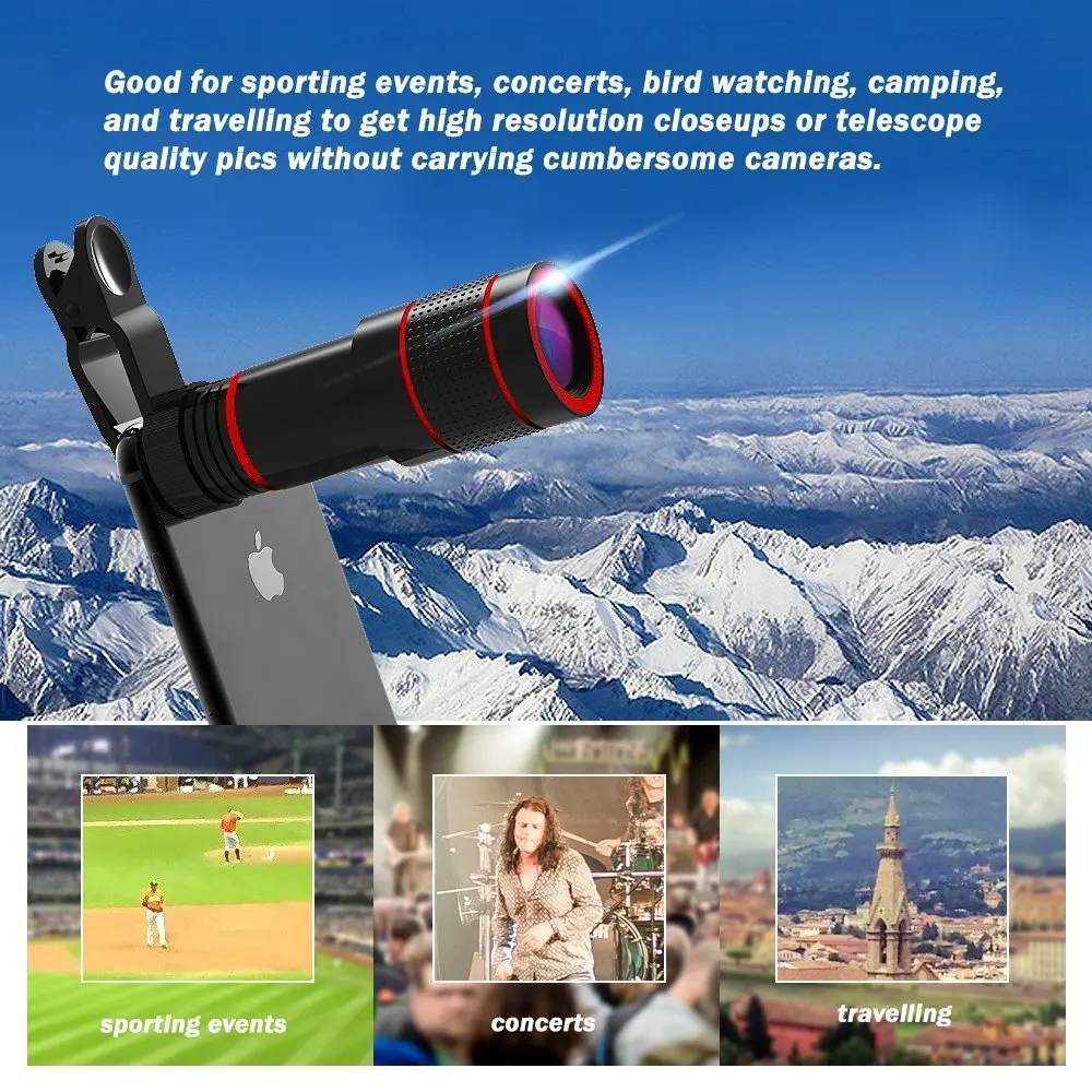 phone lenses for iphone Tongdaytech 12X Zoom Optical Phone Lens Portable Mobile Phone Telescope Lens With Clip For Iphone X 8 7 Samsung Huawei sony mobile camera lens