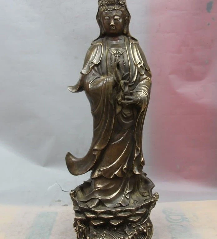 

24 China Bronze Copper Buddhism Kwan-yin Guanyin Bodhisattva Vase Bottle Statue