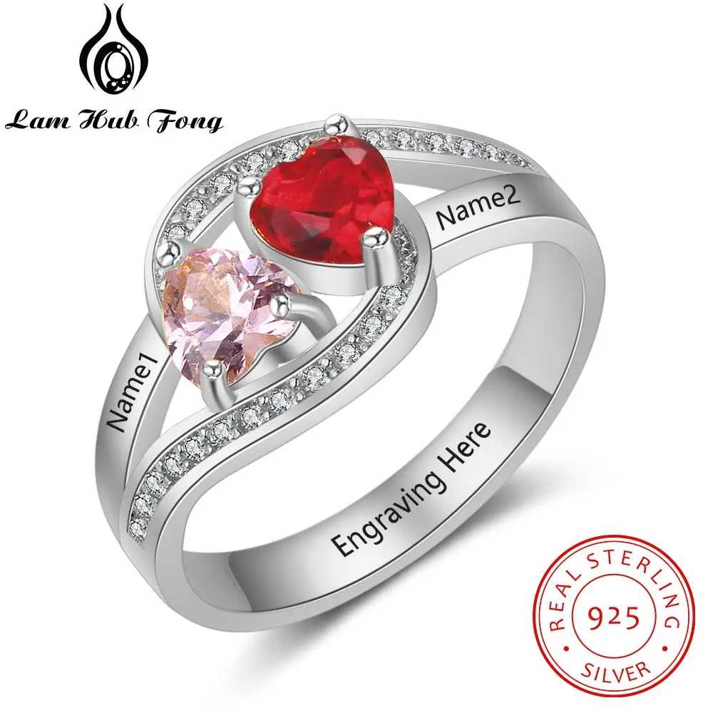 925 Sterling Silver Customized Promise Ring Personalized Heart Shape Birthstone Engraved Name Gift for Wife (Lam Hub Fong) | Украшения и