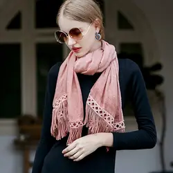 Новые осенние и зимние модные женские шарфы удобные хлопковые кисточки сплошной цвет шарфы