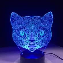 3D визуальная лампа с кошачьим лицом, Оптическая иллюзия, светодиодный ночник, потрясающая, 7 цветов, художественная головка кота, сенсорный переключатель, лампа, Прямая