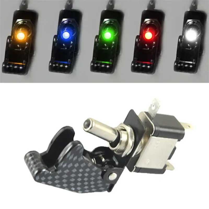 Universal 5Pcs 12V 20A Car Truck Carbon Fiber LED Light Toggle Switch