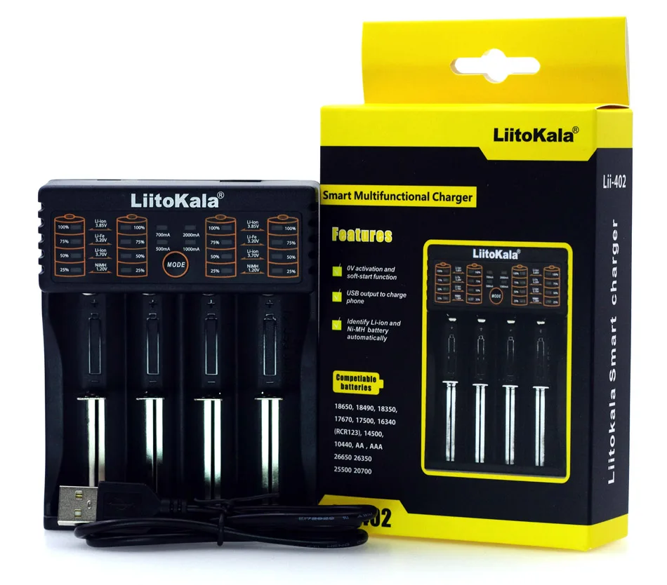 

liitokala Lii-402 Battery Charger,lithium battery charger 5V 18650/26650 Smart 4-Slots Rechargeable