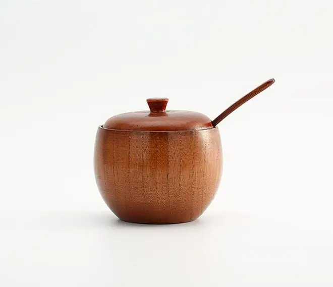 

1PC Spice Jar Seasoning Can Sugar Bowl With Lid Spoon Wood Spice Box Kitchen Tool Salt Storage Box Kitchen Sugar Pot LC 031