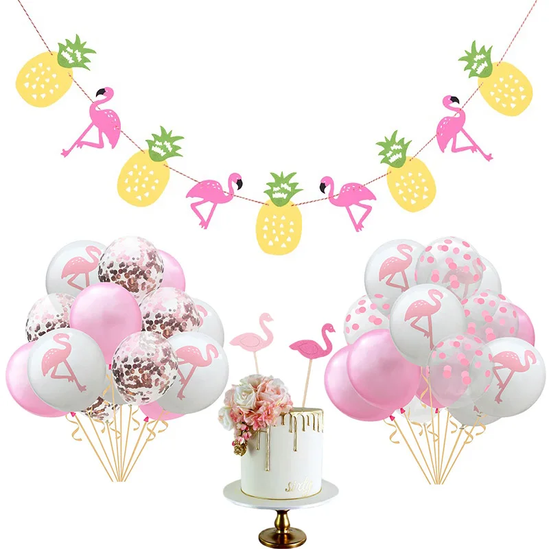 

1set 12inch Flamingo Party Supplies Foil Confetti Latex Balloons Pineapple Birthday Party Hawaiian Summer Tropical Decoration