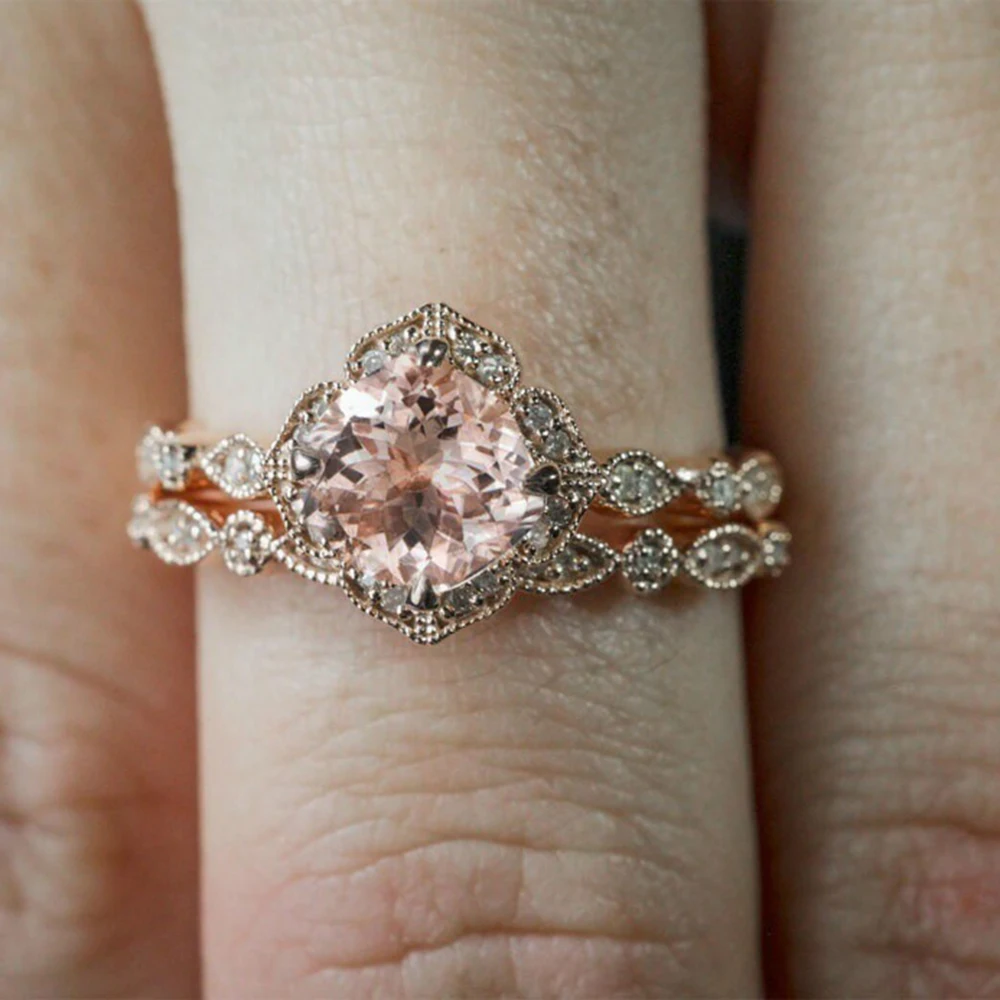 Women Party Banquet Square Rings for Ladies Acrylic Rose Gold Color Trendy Jewellery Wedding Size 6 7 8 9 10 | Украшения и