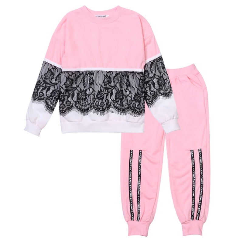 

Spring Girls Clothing Set Children's Suits For Girls Sweatshirts Lace Patchwork Tops T-shirt+Pants Skirts Leggings Trousers