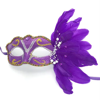 

Carnival Christmas Halloween Painted Feather Half Face Mask Stage Performance Show Masquerade Mask