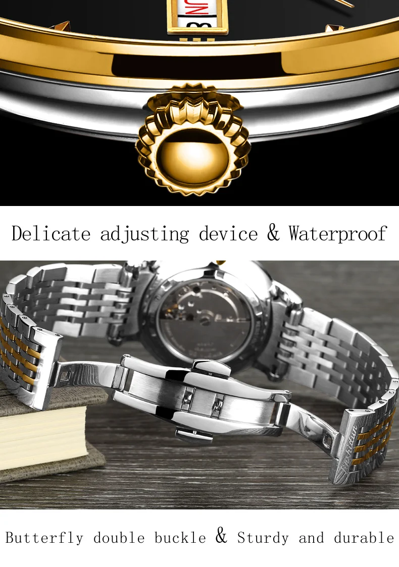 JSDUN мужские часы черный циферблат Календарь дисплей из нержавеющей стали Мужские автоматические наручные часы лучший бренд класса люкс военные Heren Horloge