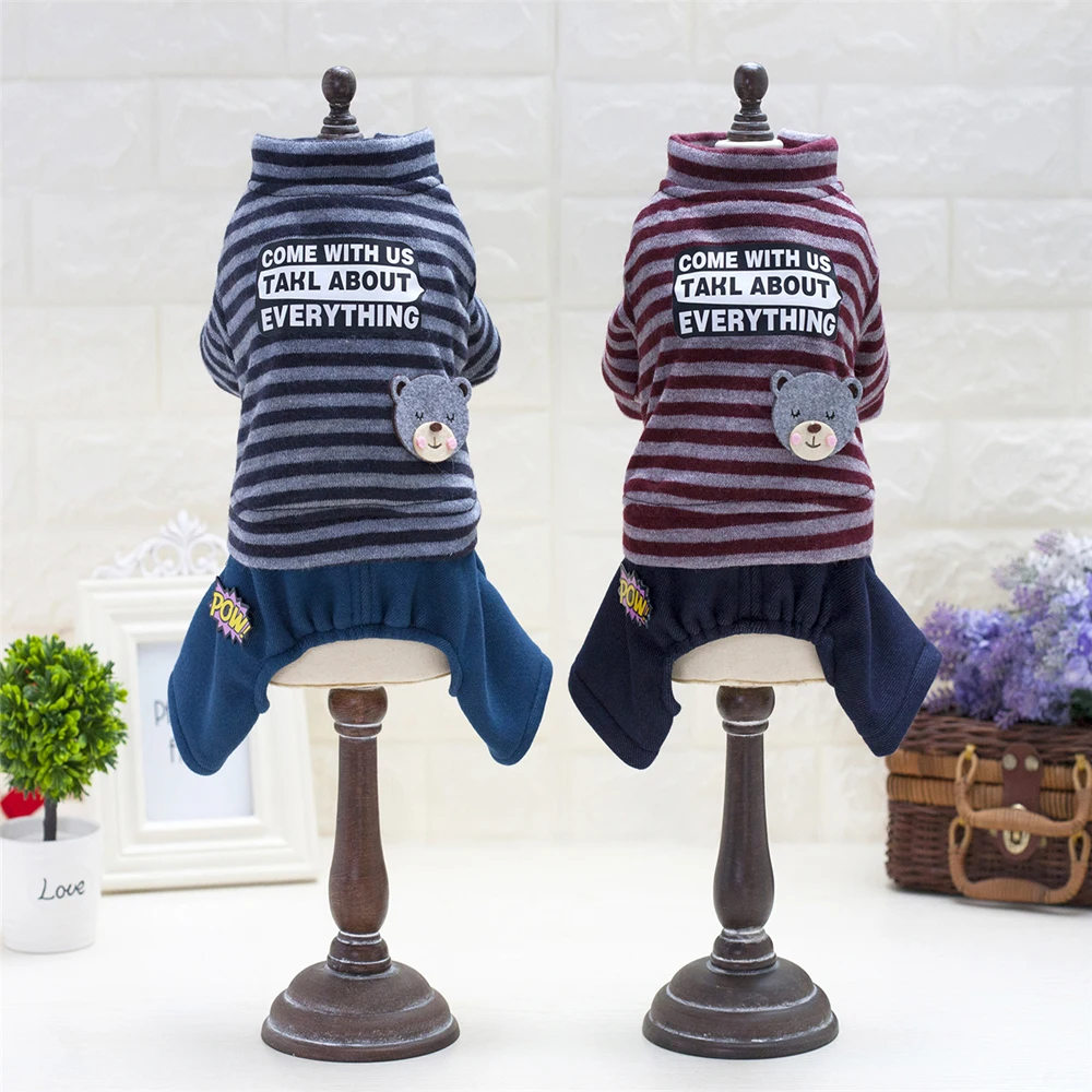 2017 Winter Warm Pet Dog Clothes Striped Thicken Cotton Dog Coats Four