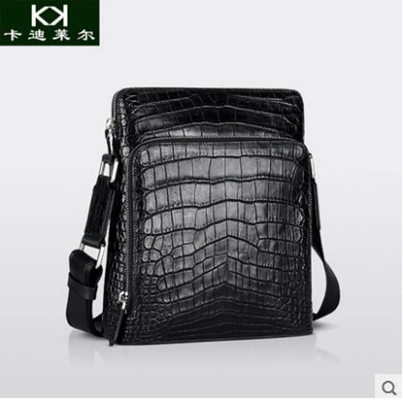 

kadiler Crocodile leather cross body bag for men vertical European and American luxury leather men's bag belly leisure single