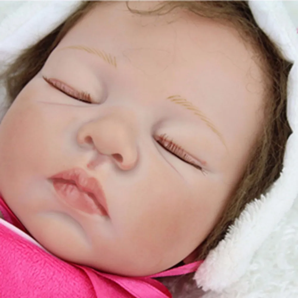 Soft Silicone Vinyl Dolls 22inch 55cm Doll Reborn Baby Brown Wig Girl Handmade Cotton Body Lifelike Bebe juguetes Babies Toys (7)