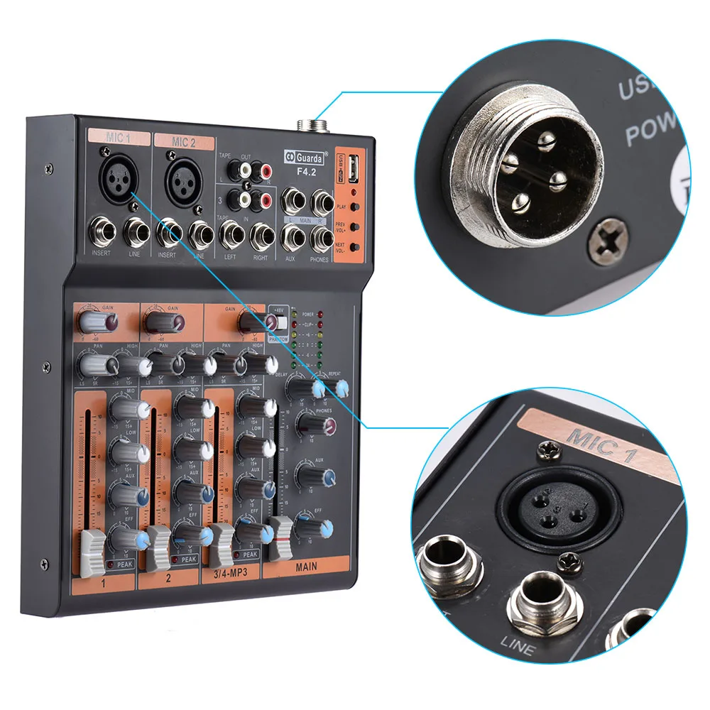 Портативная 4 канальная микрофонная линейная аудиомикшер микшерная консоль 3