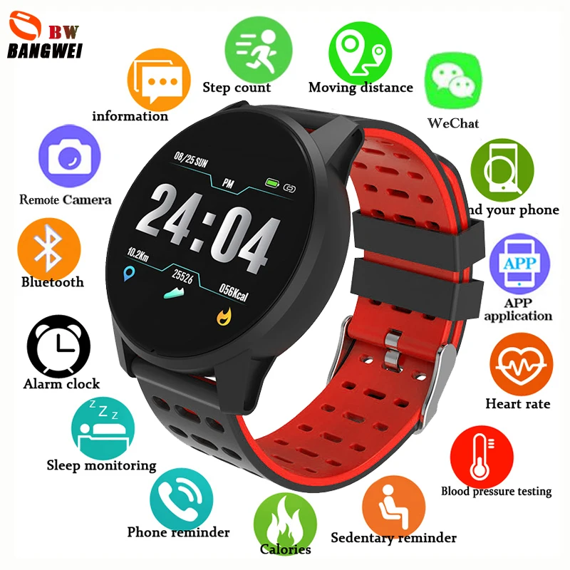 

BANGWEI Smart Fitness Watch Blood Pressure Heart Rate Monitoring Sport Watch Pedometer Tracker Bluetooth IP67 Waterproof Watches