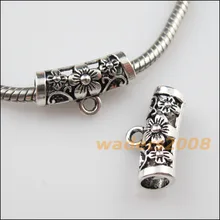 10 шт. тибетский серебряный цветок талисманы Европейский под поручень бусины подходит браслет 10,5x19,5 мм