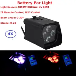 4 шт./лот American DJ Par 4X10 Вт RGBWA-UV 6 цветов Led Беспроводной Батарея Par свет 0-30 градусов угол луча ИК-пульт/Wi-Fi Управление