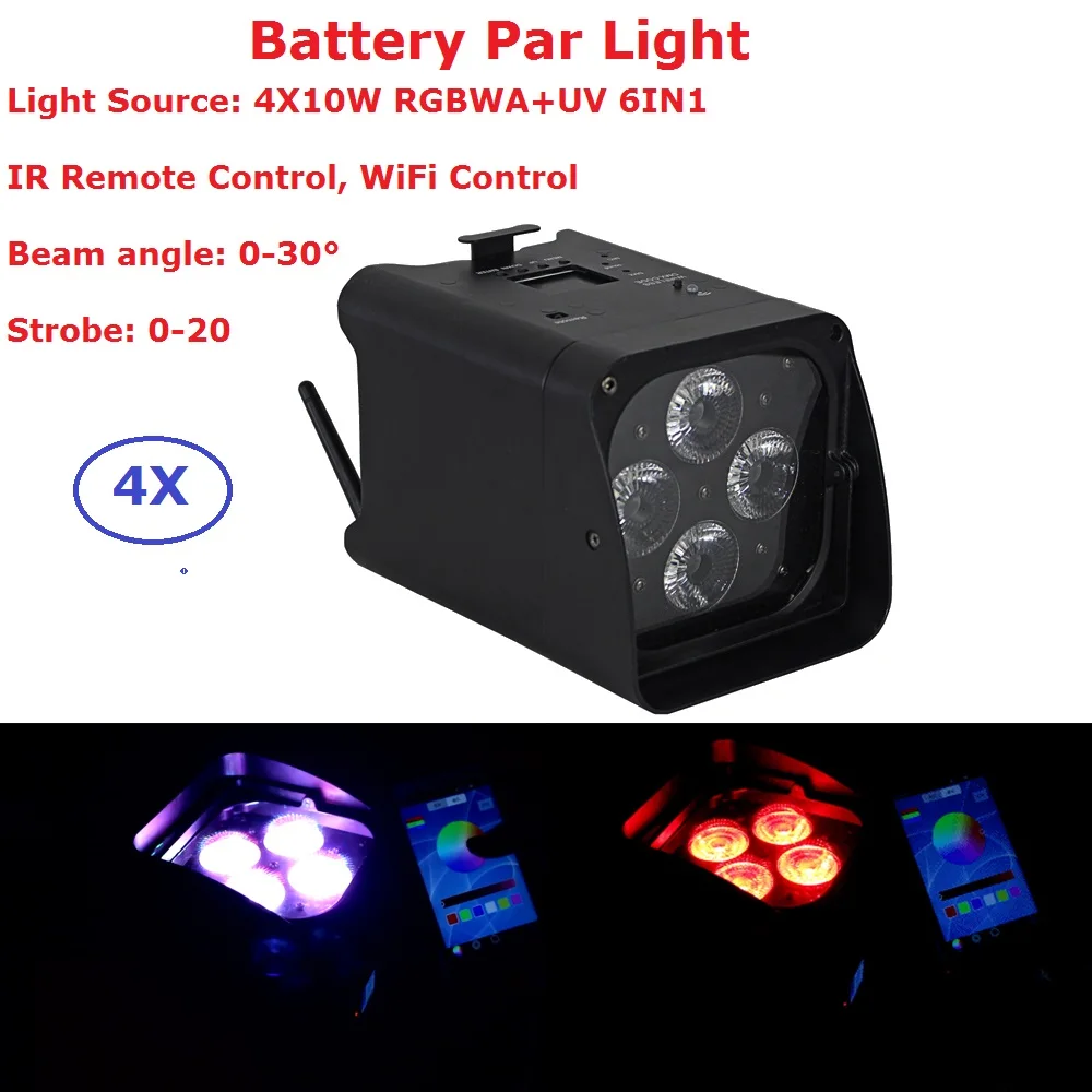 4 шт./лот American DJ Par 4x10 Вт RGBWA-UV 6 цветов светодиодный беспроводной аккумулятор Light 0-30