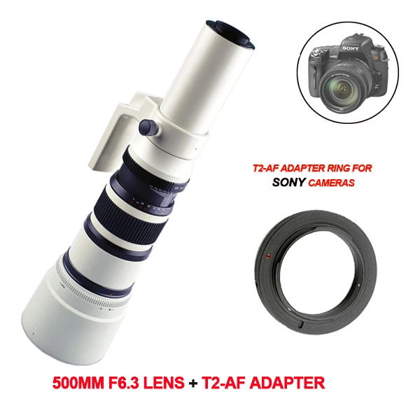 

500mm F/6.3 Telephoto Fixed Prime Telephoto Lens+T2 Lens Adapter Ring for Canon Nikon Sony Pentax DSLR Cameras