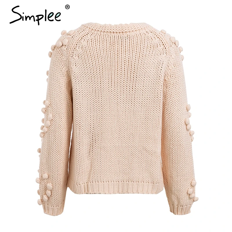 Simplee Hairball knitted cardigan Casual o neck long sleeve pink cardigan jumper 2018 Autumn winter women sweater