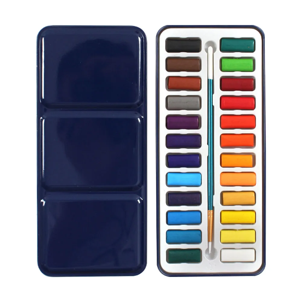 

12 18 24 Colors Watercolor Set School Portable Tin Box Art Supplies Drawing Solid Painting Students Stationary High Saturation