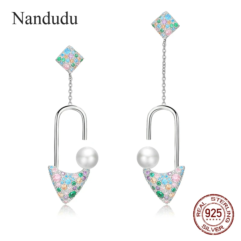 

Nandudu 925 Sterling Silver Drop Earrings with High Quality Cubic Zircon Freshwater Pearl Dangle Earrings Girls Women Gift CE405