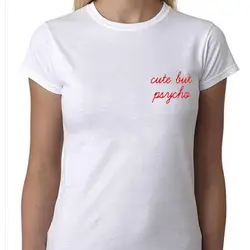 Милая футболка but Psycho Женская модная футболка с карманами и буквами Tumblr Женская белая черная хлопковая Футболка Размер S-2XL футболки