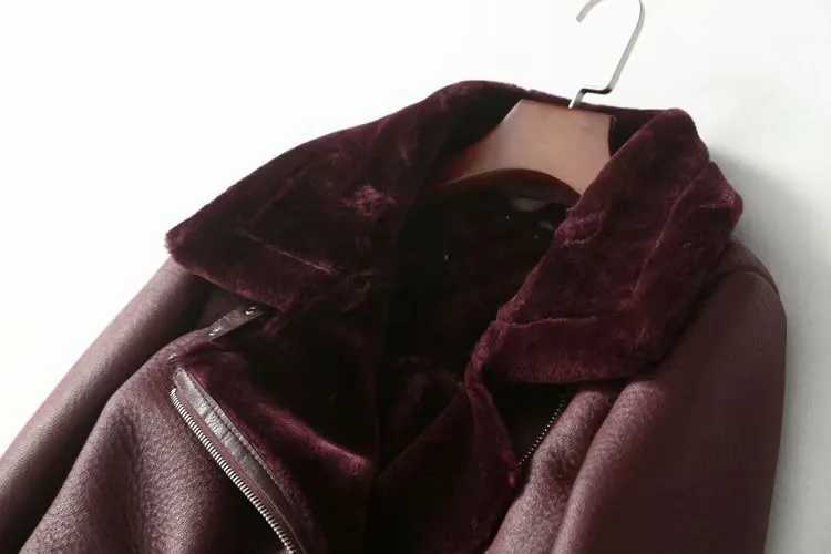 Осенне-зимняя женская куртка с поясом из искусственной кожи, Повседневная теплая куртка на молнии, модное кожаное пальто с имитацией меха, верхняя одежда