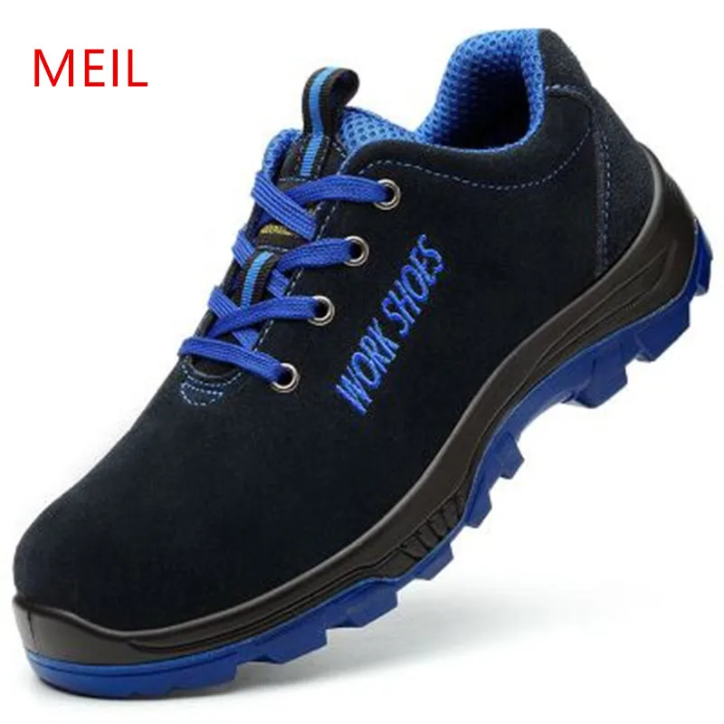 MEIL الرجال تنفس الصلب أحذية سلامة بفتحة لأصبع القدم مع ثقب واقية ميدسولي مقاوم للانزلاق ضوء الوزن حذاء برقبة للعمل