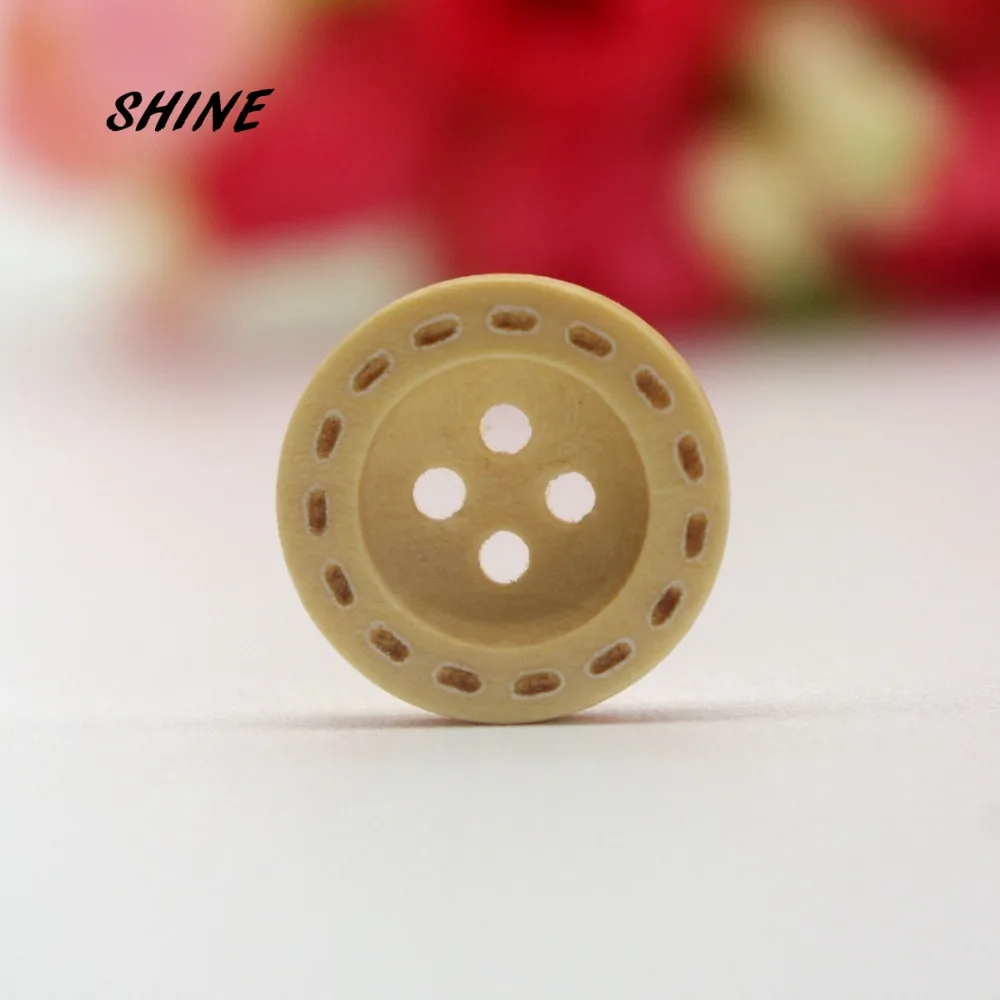 

200PCs Decorative Buttons Laser Dashed 4 Holes 15mm Sewing Wooden Buttons Flatblck Scrapbooking