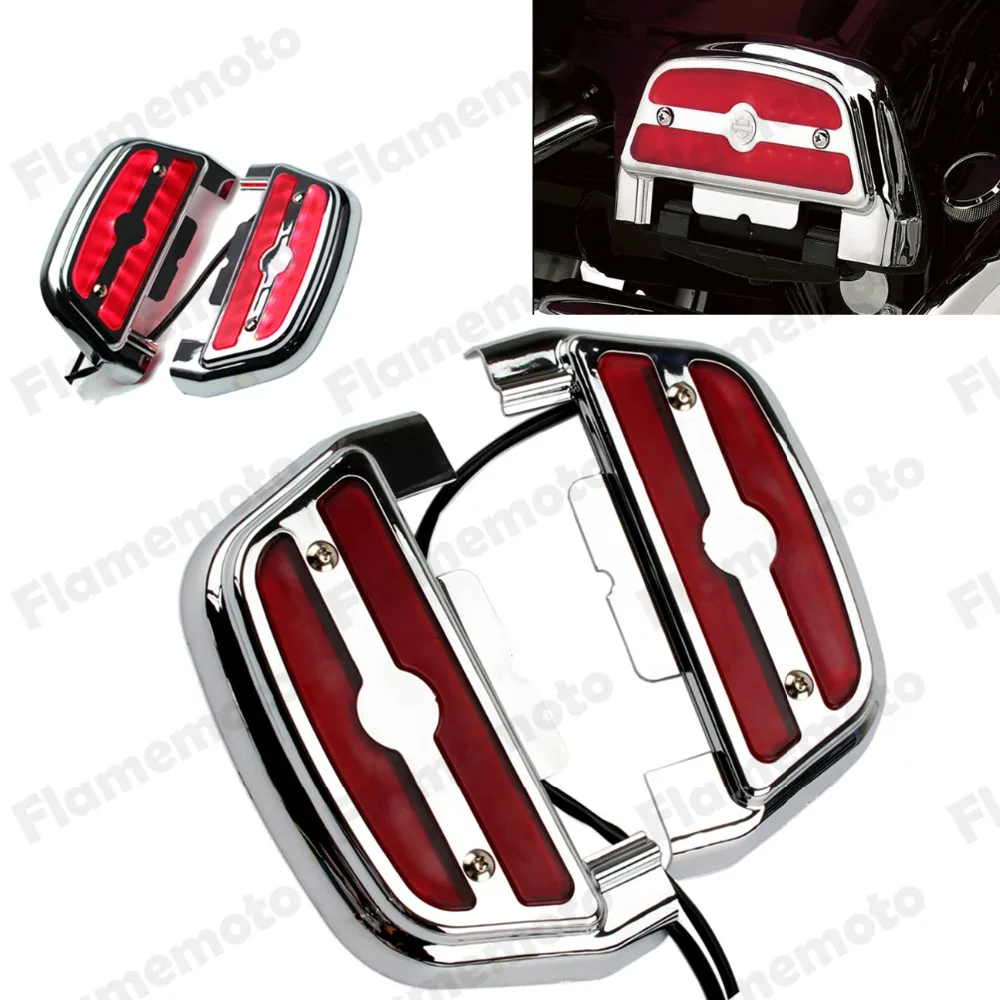 Motorcycle Chrome Red Lighted Passenger Footrest Floorboard Cover Kit