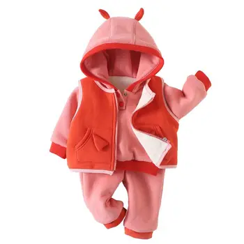 

New Autumn Winter Baby Girls Clothing Set Kids Cartoon Bear Warm 3Pcs Sports Suit Infant Toddler Sweatshirt+Waistcoat+Pants G310
