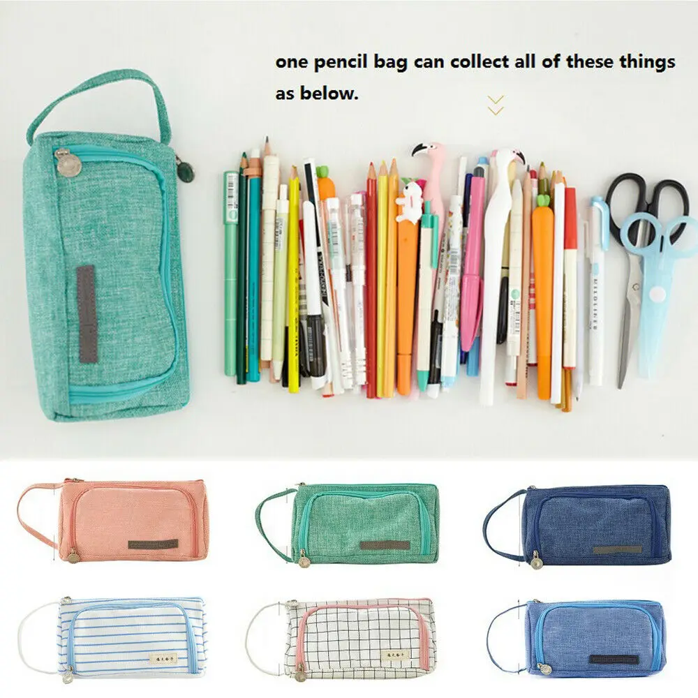 

2019 Newest Fashion Large Capacity Double Zip Pen Pencil Case School Stationery Cosmetic Bag Gift