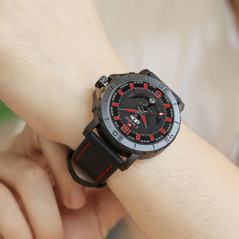 Часы наручные NAVIFORCE Мужские кварцевые спортивные с кожаным ремешком роскошные в