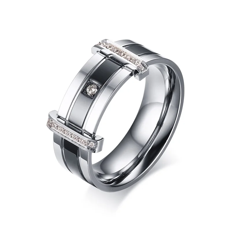 Mprainbow Mens Rings Stainless Steel Cubic Zirconia Crystal Engagement Wedding Band for Men Fashion Jewelry anel masculino bague