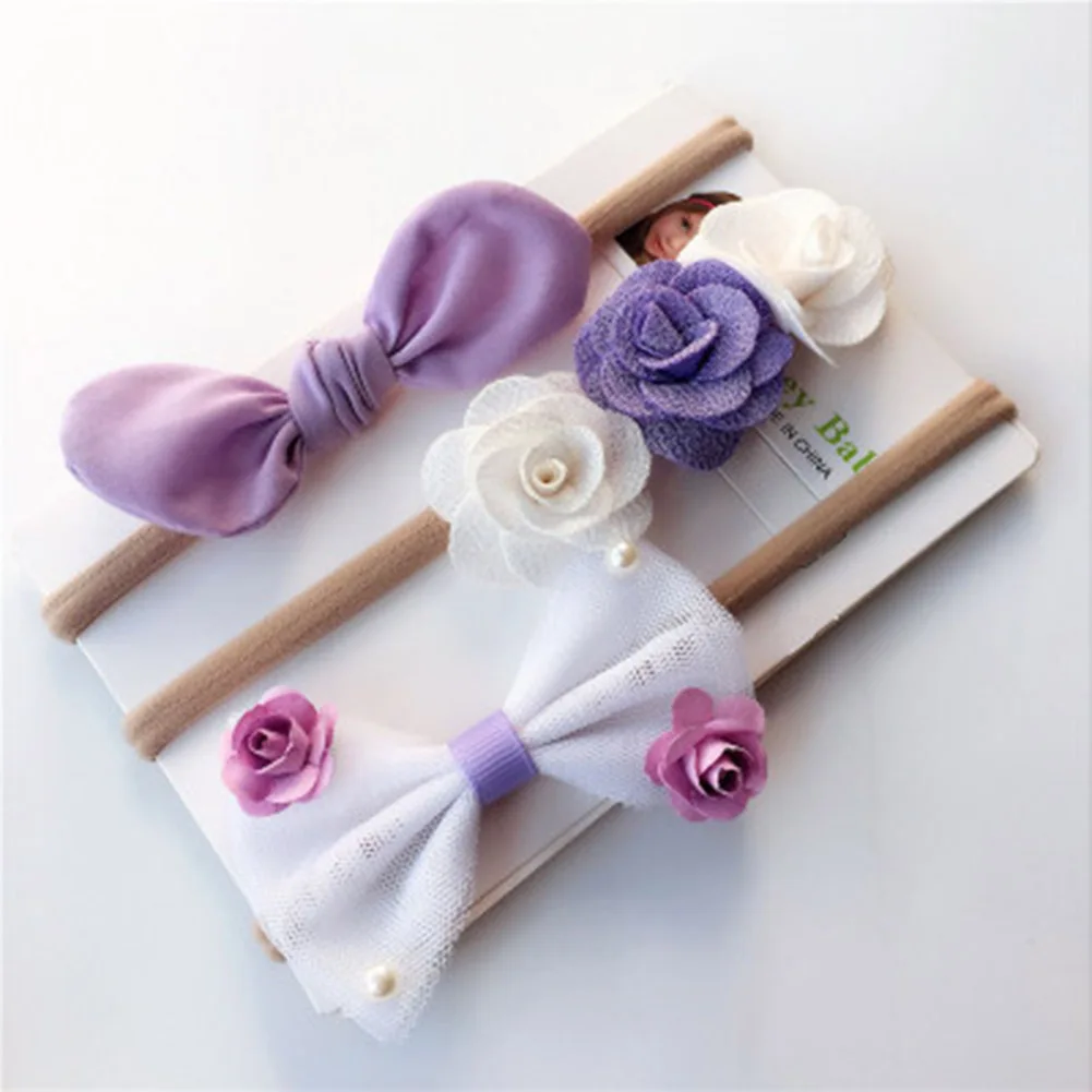 3 PCS//SET TODDLER BABY GIRL SOLID COLOR FLOWER BOWKNOT HEADBAND HAIR BAND SUPERB