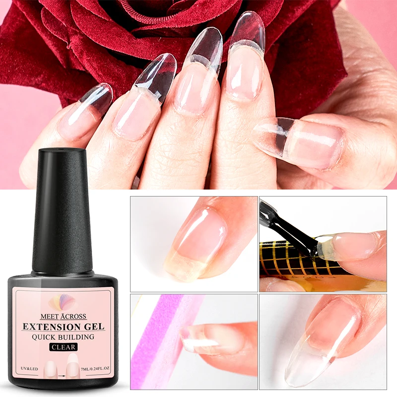 

MEET ACROSS 7ml Acrylic Poly Extension Gel Quick Building Gel Polish Clear Pink Clear Nail Tips Builder UV Gel Base Top Needed