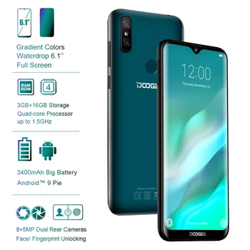 Doogee Y8 Android 9.0 Fdd Lte 6.1Inch 19:9 Waterdrop Ltps Screen Smartphone Mtk6739 3Gb Ram 16Gb Rom 3400Mah Dual Sim 8.0Mp Doogee/hoodmat.com