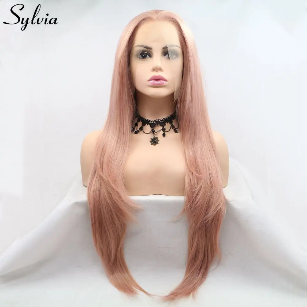 Sylvia розовое золото розовый синтетический Синтетические волосы на кружеве парик Природный прямые волосы жаропрочных Длинные Косплэй
