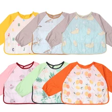 Фартук для малышей, нагрудники для девочек и мальчиков, детский нагрудник с длинными рукавами, мультяшный фартук, одежда для обратного хода, BMT032