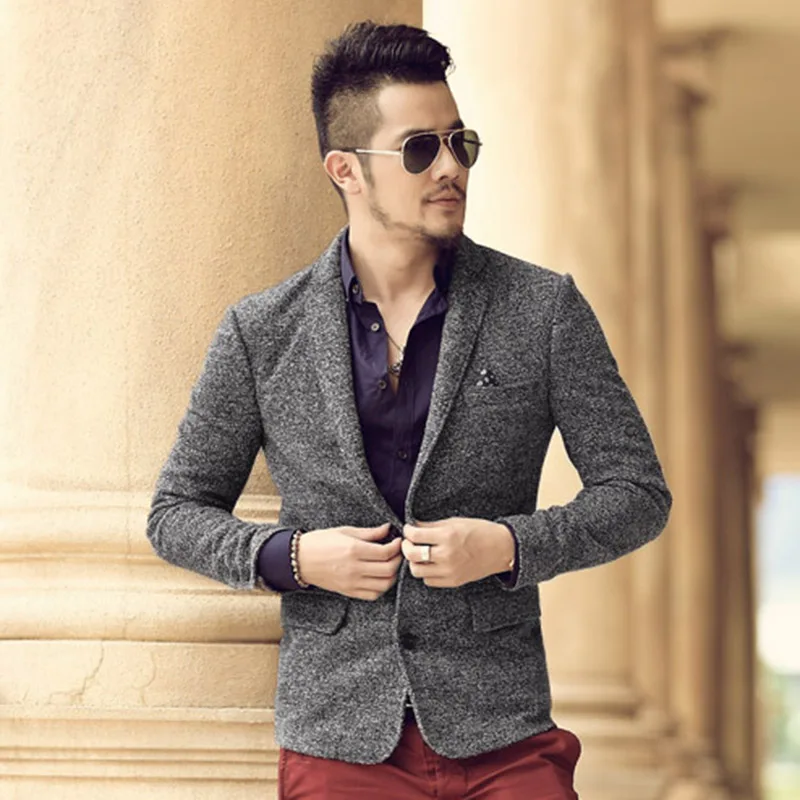 Men new autumn casual suit men's slim woolen knitted suit men solid Top ...